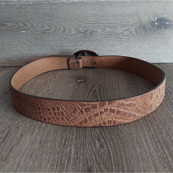 ENMON Brown Embossed Alligator Design Leather Belt Rhinestone Buckle Large - Picture 3 of 8